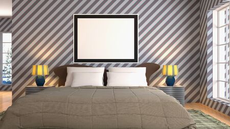 mock up poster frame in interior background. 3D Illustrationの写真素材