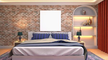 mock up poster frame in interior background. 3D Illustrationの写真素材