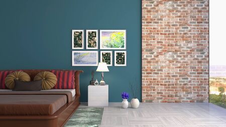 Bedroom interior. Bed. 3d illustration.の写真素材