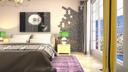Bedroom interior. Bed. 3d illustration.