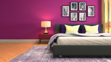 Bedroom interior. Bed. 3d illustration.の写真素材