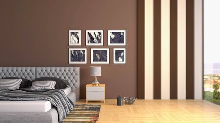 Bedroom interior. Bed. 3d illustration.