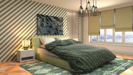 Bedroom interior. Bed. 3d illustration.の写真素材