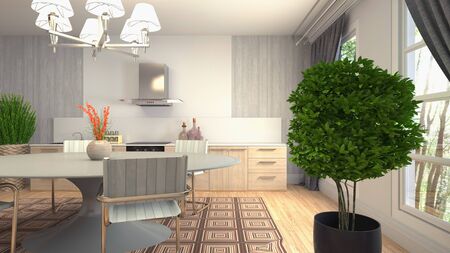 Interior dining area. 3d illustration.