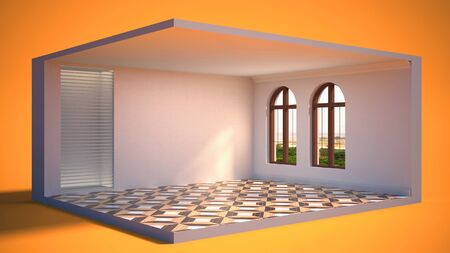 interior with large window. 3d illustrationの写真素材