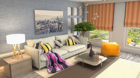 Interior of the living room. 3D illustration.