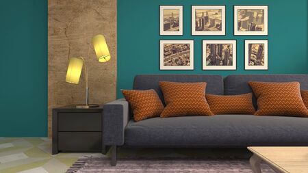 Interior of the living room. 3D illustration.