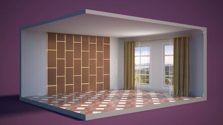 interior with large window. 3d illustrationの写真素材