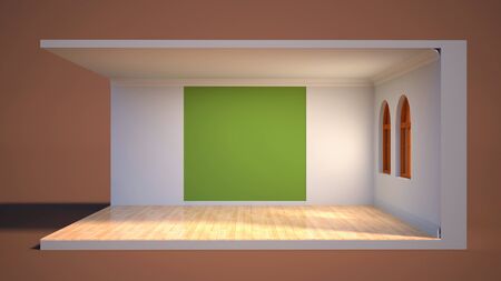interior with large window. 3d illustrationの写真素材