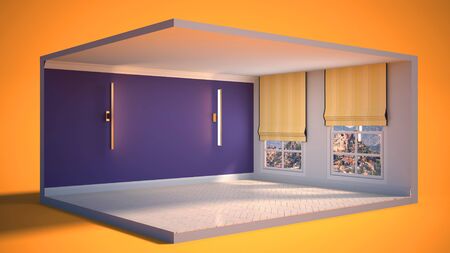 interior with large window. 3d illustrationの写真素材
