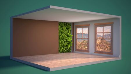 interior with large window. 3d illustrationの写真素材