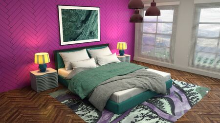 Bedroom interior. Bed. 3d illustration.