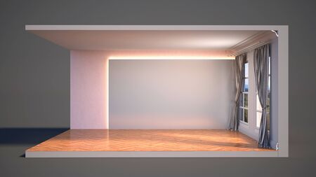 interior with large window. 3d illustrationの写真素材