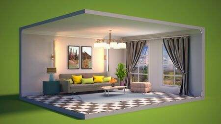 Interior of the living room in a box. 3D illustrationの写真素材