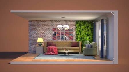 Interior of the living room in a box. 3D illustrationの写真素材