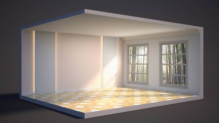 interior with large window. 3d illustrationの写真素材
