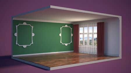 interior with large window. 3d illustrationの写真素材