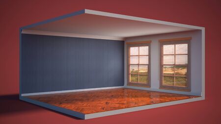 interior with large window. 3d illustrationの写真素材