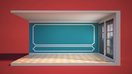 interior with large window. 3d illustrationの写真素材