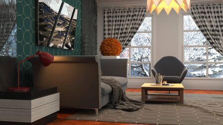 Interior of the living room. 3D illustration.