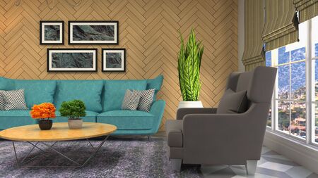Interior of the living room. 3D illustration.