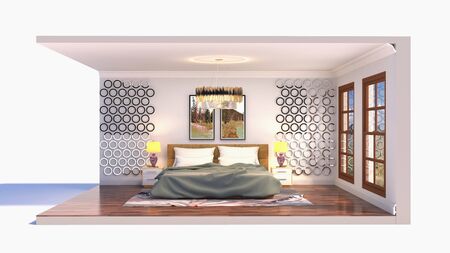 Interior of the bedroom in a box. 3D illustration