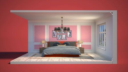 Interior of the bedroom in a box. 3D illustrationの写真素材