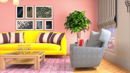 Interior of the living room. 3D illustration.