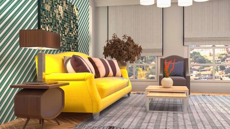 Interior of the living room. 3D illustration.