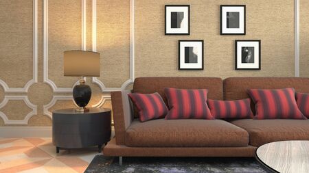 Interior of the living room. 3D illustration.