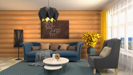 Interior of the living room. 3D illustration.