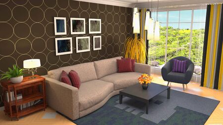 Interior of the living room. 3D illustration.