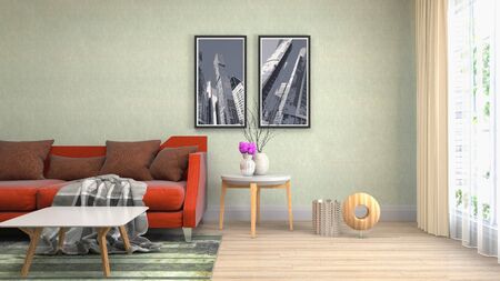 Interior of the living room. 3D illustration.