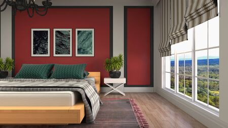Bedroom interior. Bed. 3d illustration.の写真素材