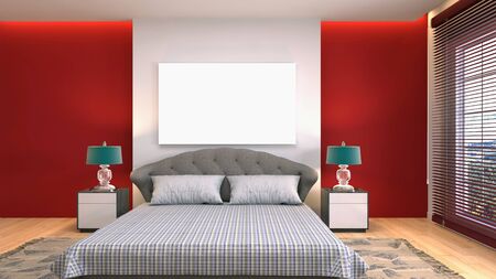 mock up poster frame in interior background. 3D Illustration.の写真素材