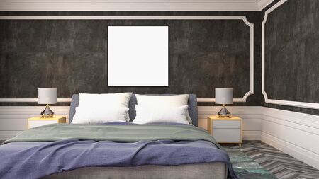 mock up poster frame in interior background. 3D Illustration.の写真素材