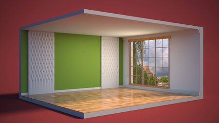 interior with large window. 3d illustrationの写真素材