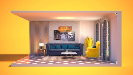 Interior of the living room in a box. 3D illustrationの写真素材
