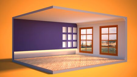 interior with large window. 3d illustrationの写真素材