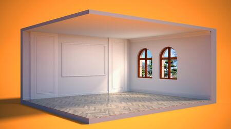 interior with large window. 3d illustrationの写真素材