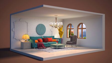 Interior of the living room in a box. 3D illustrationの写真素材