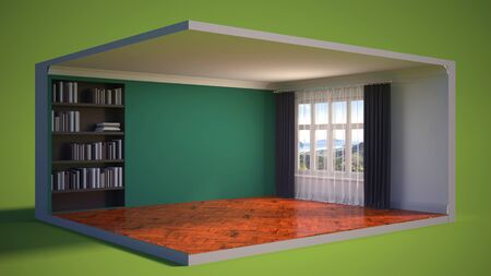 interior with large window. 3d illustrationの写真素材