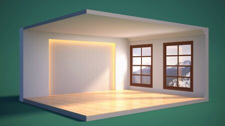 interior with large window. 3d illustrationの写真素材