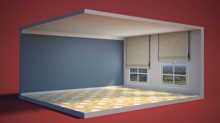 interior with large window. 3d illustrationの写真素材