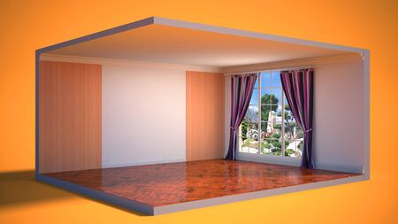 interior with large window. 3d illustrationの写真素材