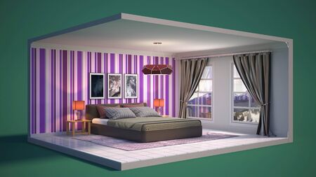 Interior of the bedroom in a box. 3D illustrationの写真素材