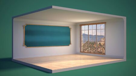 interior with large window. 3d illustrationの写真素材