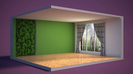 interior with large window. 3d illustrationの写真素材