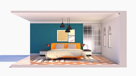 Interior of the bedroom in a box. 3D illustration