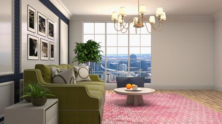 Interior of the living room. 3D illustration.